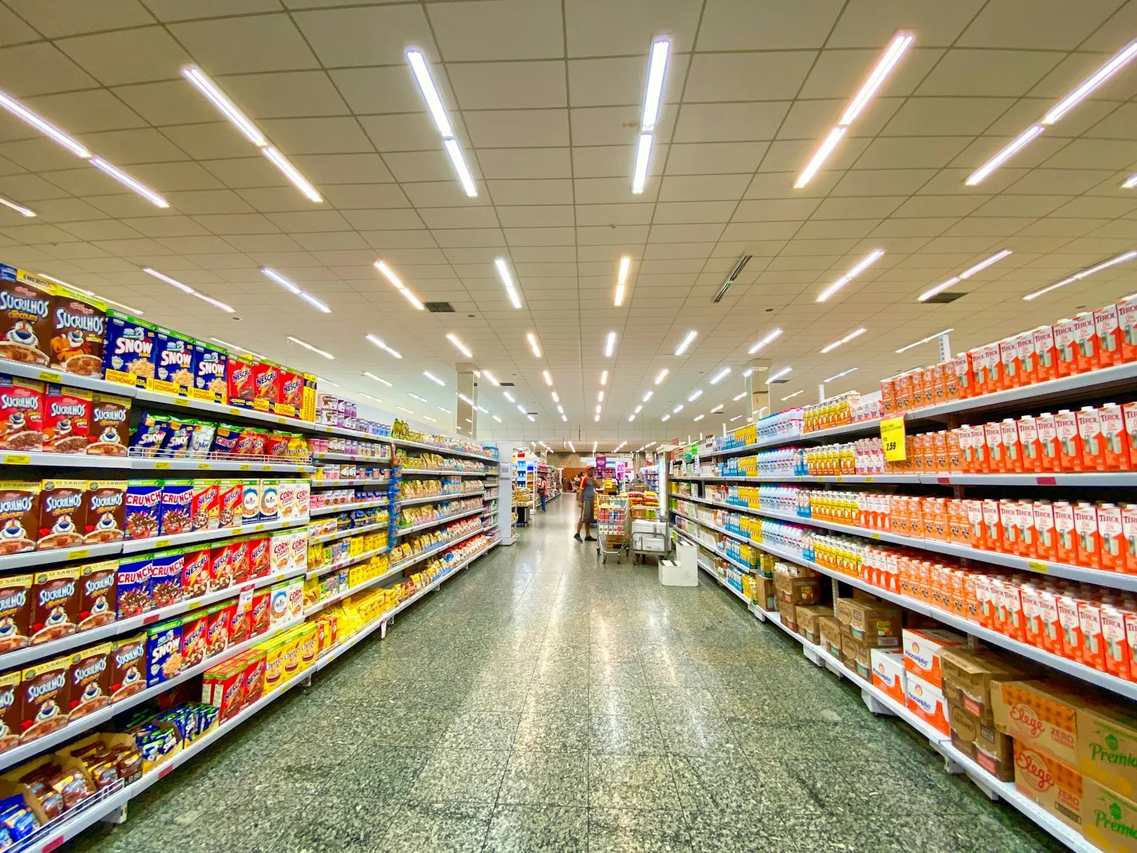 Fully stocked grocery aisles